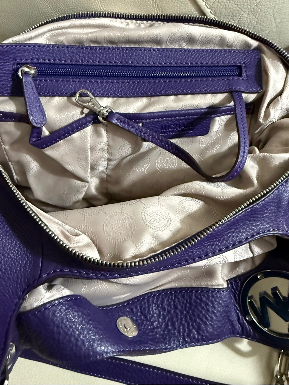 Michael Kors Purple Leather Shoulder Bag with Silver Hardware - Picture 7 of 12